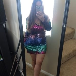 Deep V Neck Sequin Bodycon Stretchy Mini dress